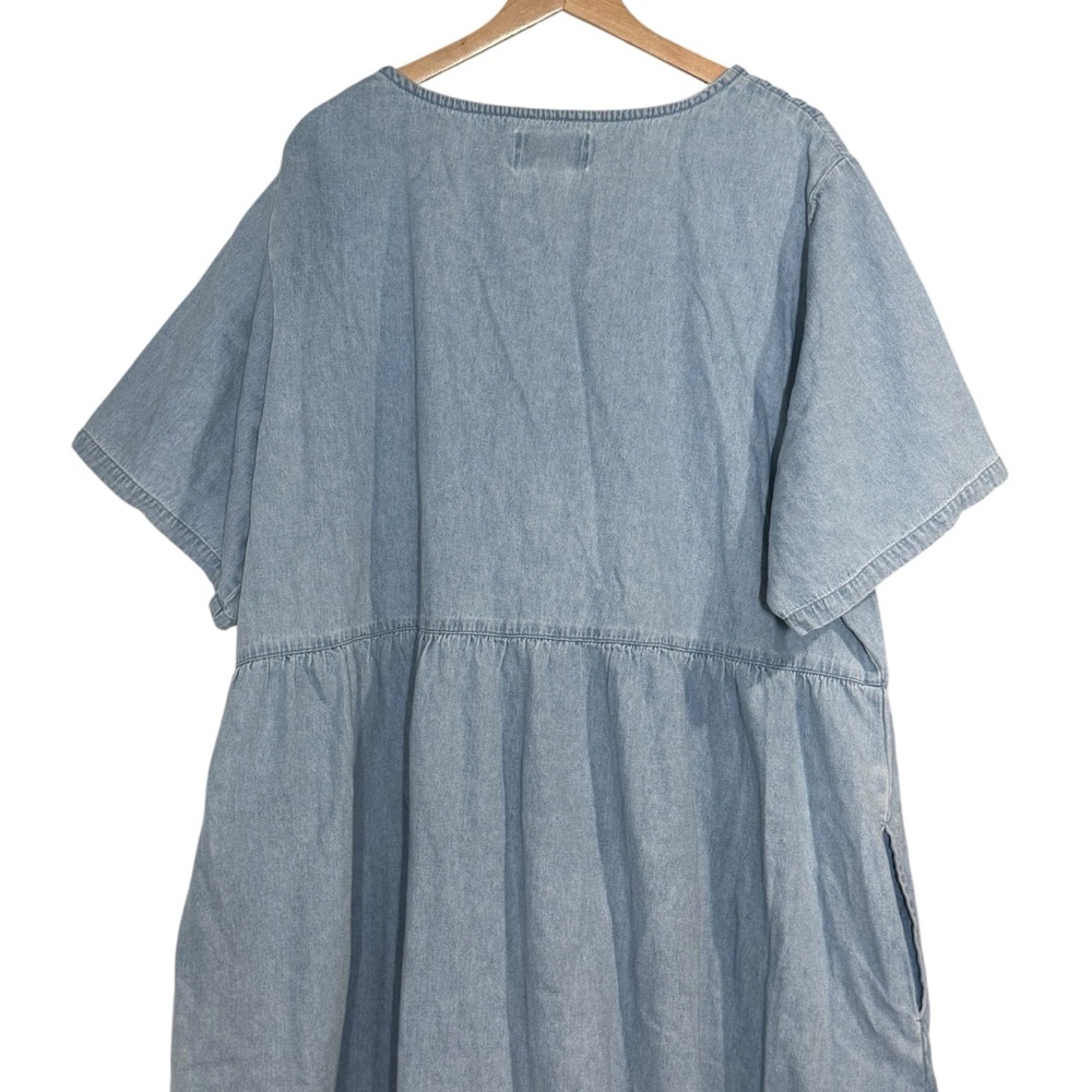 Main Street Blue VTG Denim Embroidered Button Front Floral A Line Midi Dress 28W - Picture 4 of 11